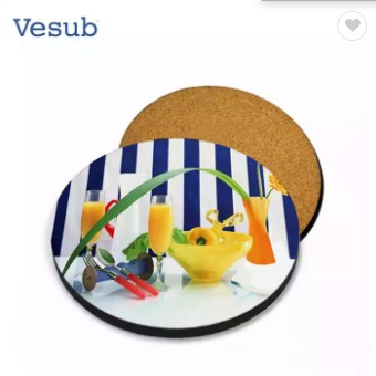 Vesub Cheap Sublimation Wood Round Hardboard Coaster with Cork / 2