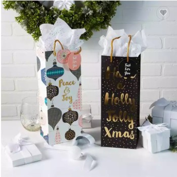 Factory Wholesale Fancy Luxury Gift Packaging Custom Printed Bottle Paper Wine Bags with HandlesPopu / 2