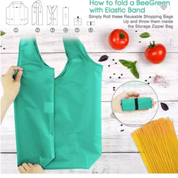 Custom made fashion design eco ripstop grocery carry packaging foldable reusable nylon fabric shoppi / 2