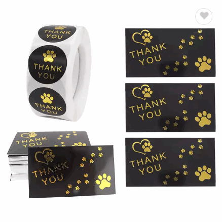 Custom logo sticker label gold metal printing thank you self adhesive waterproof vinyl stickers logo / 5