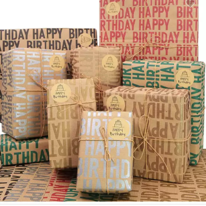 Package Tissue Paper Happy Birthday Recycled Brown Kraft Folded Paper Roll Printed Custom Gift Wrapp / 1