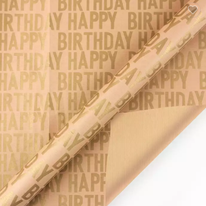 Package Tissue Paper Happy Birthday Recycled Brown Kraft Folded Paper Roll Printed Custom Gift Wrapp / 3