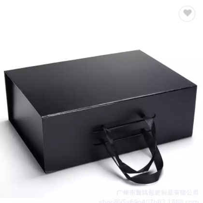 Custom printed gift foldable flip-top box packaging boxes art paper with ribbon handles / 2