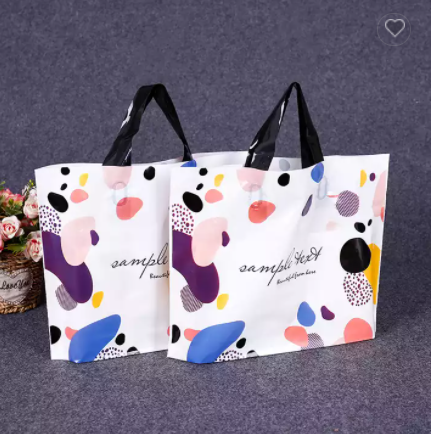 In Stock Clothing Packaging Bags Customized Logo Printing PE Plastic Tote Shopping Bag with Handle / 3