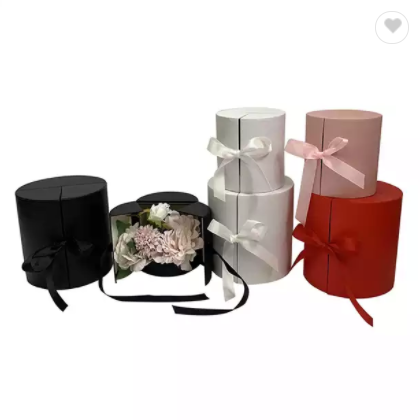 wholesale round bow wedding favour gift box set black tube cylinder packaging floral bouquet cajas p / 2