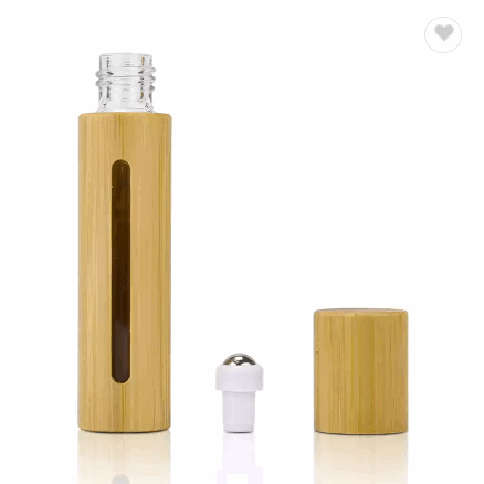 Bamboo Wooden Shell 5ml 10ml 15ml Glass inner bamboo Essential Oil Roll on Bottle with Steel Roller  / 4