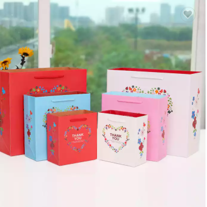 Hot Selling Custom Logo Printing Recycle Gift Printed Shopping Paper Bag with Ribbon Handle Packagin / 3