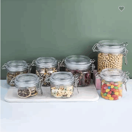 Kitchen Storage Airtight 300ml 10oz Plastic Spice Clip Jars with Spoon / 5