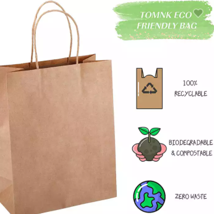 Custom Logo Print Wholesale Grocery Whit Brown Krafte Paper Gift Bag with Handle Item Industrial Sur / 2