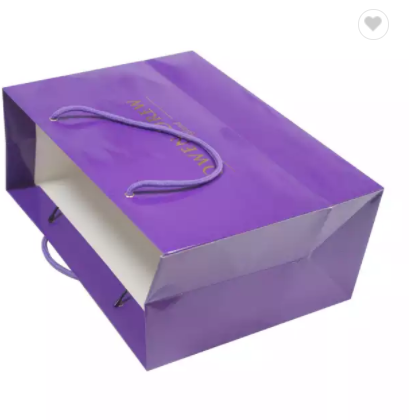 Art Paper Gift Bags Purple Hot Stamping Custom Desgin Packaging Bag Accept with Handles Recyclable S / 3