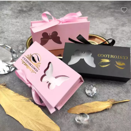 Wholesale Black Butterfly Lash Packaging Mink Eyelash box Color Ribbon Eyelash Packaging / 3