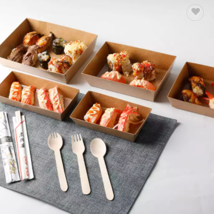 Jiurong 155*85*35mm Kraft Paper Sushi Takeaway Togo Box with PET Lid / 3