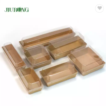 Jiurong 155*85*35mm Kraft Paper Sushi Takeaway Togo Box with PET Lid / 2