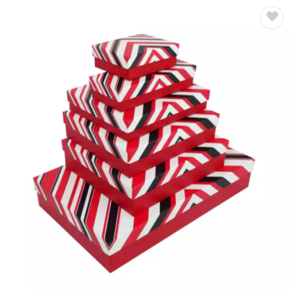 Custom Red White Black triangle Stripes Lid and Pink Interior Cardboard Box / 3