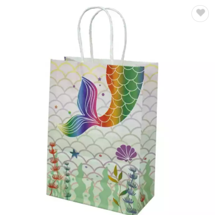 In Stock cute kids printing flat bottom White Kraft Paper Bag Shopping Take away Paper Packaging Gif / 1