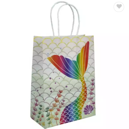 In Stock cute kids printing flat bottom White Kraft Paper Bag Shopping Take away Paper Packaging Gif / 3