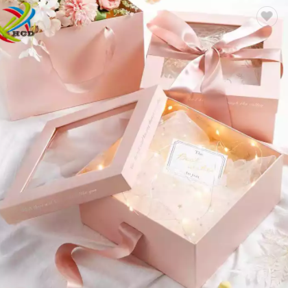 Customized paper bag packing Premium Hari Raya Birthday packaging Wedding Gift Box With Window / 3