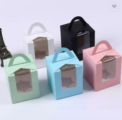 foldable card paper gift box for small cake packaging boxes with clear pvc window front takeaway gif / 2