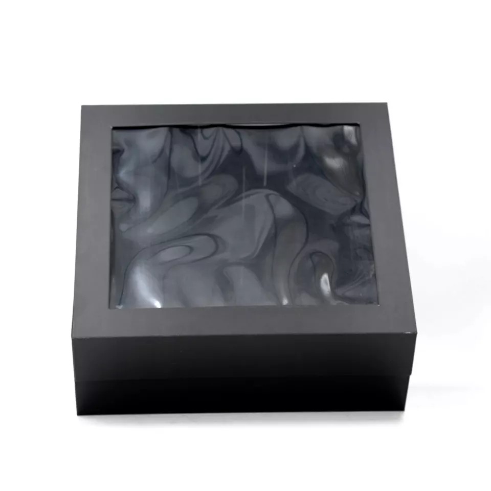 Factory custom cardboard clothing paper box black gift box with a pvc window / 2