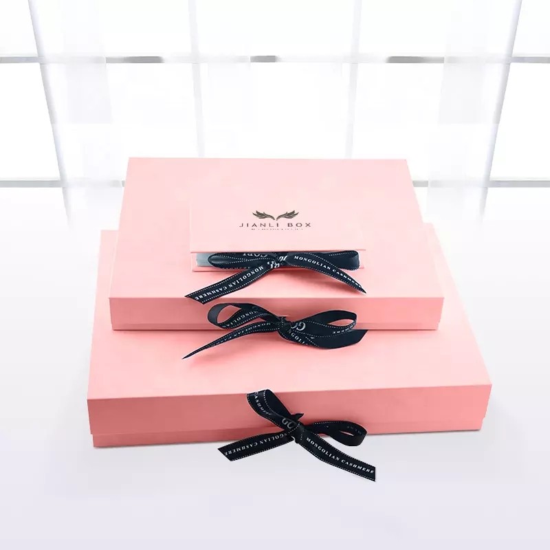 factory custom luxury pink favor ribbon box gift foldable gift box package with ribbon closure handl / 2