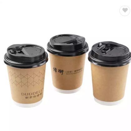 Disposable takeaway double wall kraft hot drink paper coffee cups Paper Cup With Lid / 2