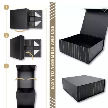 Custom LOGO Black Foldable Magnetic Gift Box Flip Top Gift Boxes Luxury Rigid Cardboard Recyclable P / 2