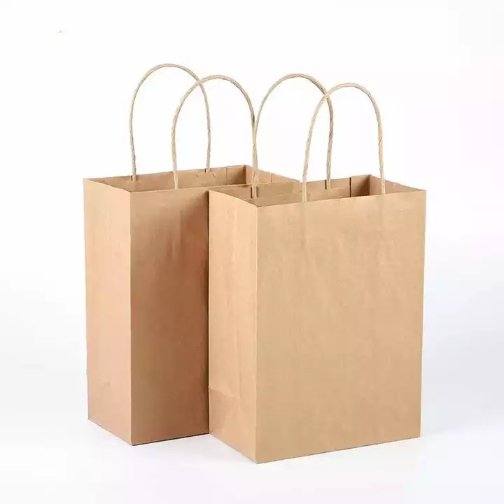 Personalized logo takeout paper bags folding eco friendly packaging rigid brown kraft paper bag for  / 2