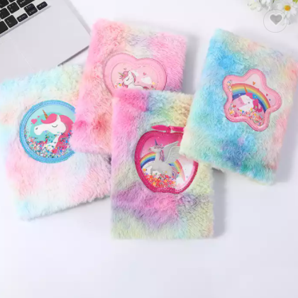 Wholesale Pink Colorful Fur Plush Cover Kawii Furry Dairy Student Notebook For Girls Kids / 3