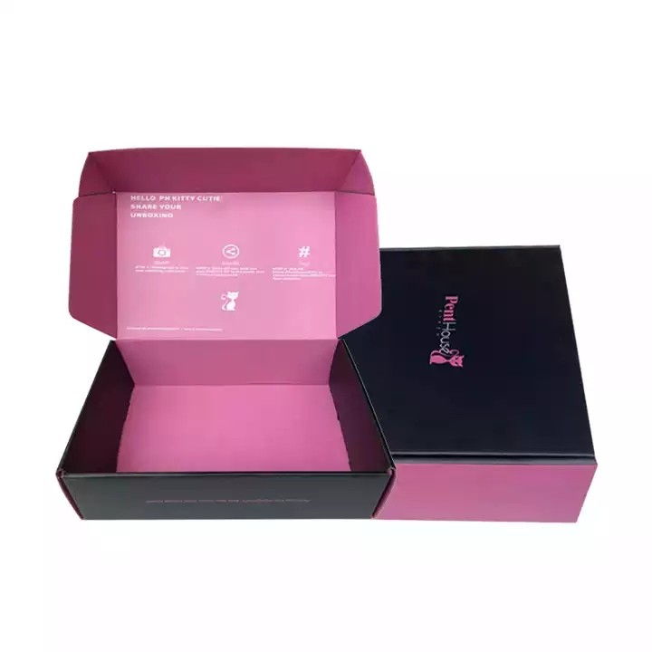 Custom Logo Shipping Boxes Black Pink Corrugated Paper Clothing Shoe Gift Packaging Cardboard Mailer / 3