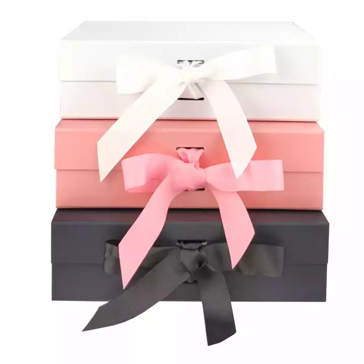 Custom logo ribbon flip top boxes a4 deep retail products packaging gift box with magnetic catch / 2