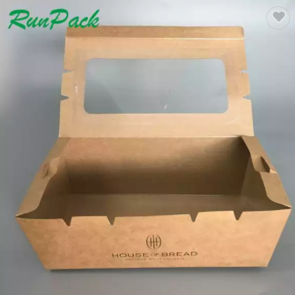 disposable food grade brown kraft containers take out container food packing box with window / 3