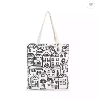 Cheap Eco Black Logo Print White Canvas Cotton Tote Bag Wholesale / 3