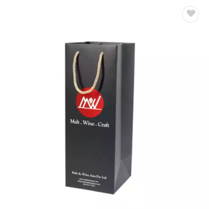 Custom Single Bottle Packaging Black Paper Wine Gift Bag With Logo Printed / 2