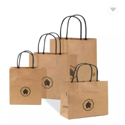 Cheap Logo Print Brown Kraft Paper Bag With Paper Handles For Food Restaurant / 2