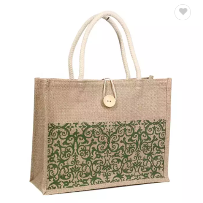 Personalized Private Label Pattern Printing Shopping Carry Natural Brown Jute Tote Bag For Gifts / 3