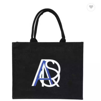 Custom Silk Screen Printing Black Jute Tote Bag With White Logo Printed / 2