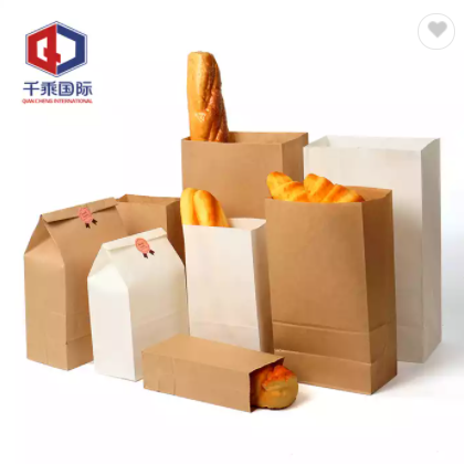 Wholesale Food Grade Brown Kraft Paper Bags For Food white Packaging paper packing bag for food with / 1