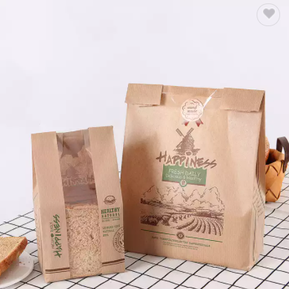 Hot Selling Custom Logo Printed biodegradable paper bread bag take away Kraft paper eco friendly Bre / 2