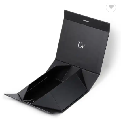 Luxury Black Large Custom Logo Magnetic Closure Foldable Rigid Cardboard Paper Gift Packaging Shoes  / 1