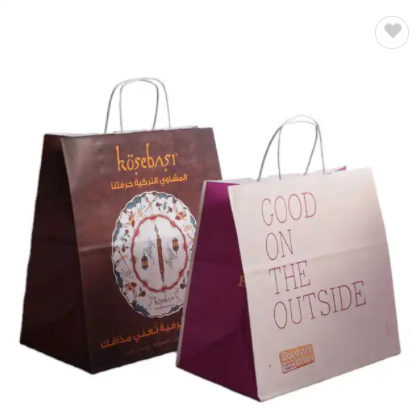 Fast Food Durable Handbags Handle Kraft Paper Bag New Style Customized Colourful Design Your Own Pap / 1