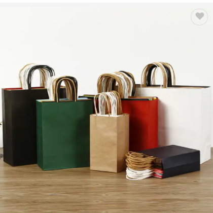 Custom Brown Luxury Packaging Shopping with Handle and Your Own Logo Kraft Paper Bag 1 Color-4 Color / 3