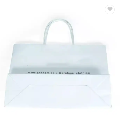 White Paper Bag Custom Printed Logo Shopping Paper Bags Luxury Clothing Packaging Gift Carrier Bag / 3