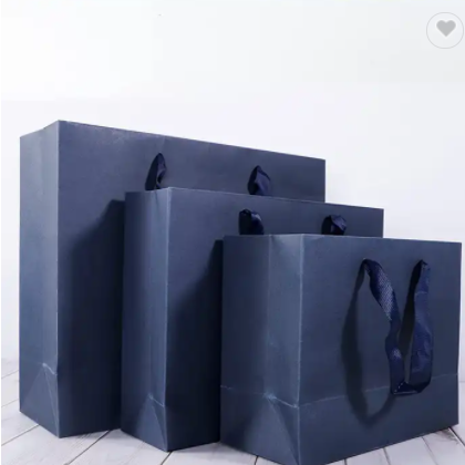 Wholesale blue luxury handmade paper bag for clothing shopping gifts packaging / 3