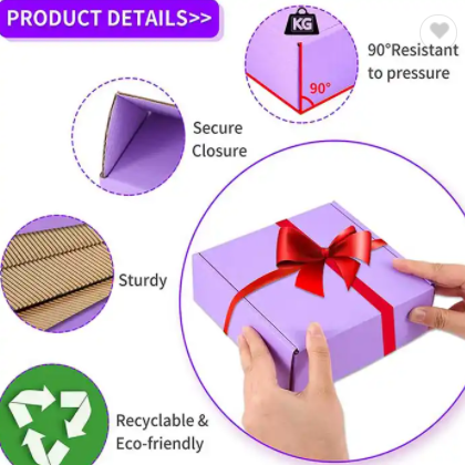 Purple Custom Logo Cardboard Cartons Shipping Mailer Box Cosmetic Set Mailing Corrugated Packaging B / 2