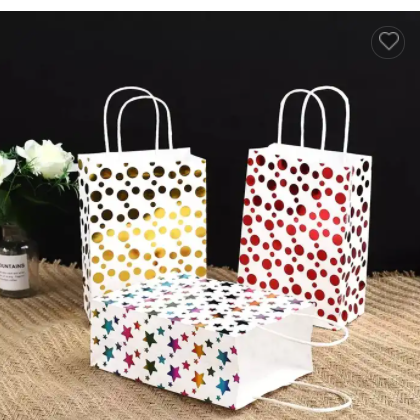 Customized Laser Stamping Paper Bag Packaging colourful white kraft Paper Party bag For gift / 2