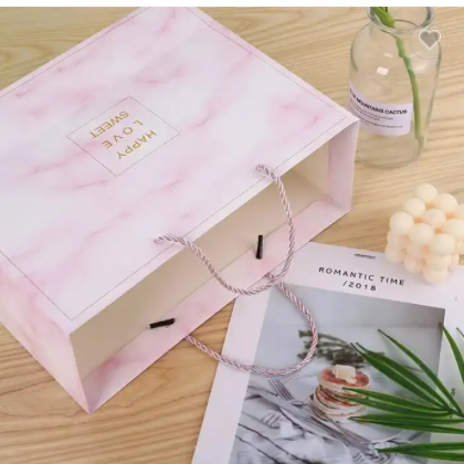 Custom Cheap Factory Manufacturer Spot Pink Marble Paper Packaging Bag Large Portable Clothing Paper / 3