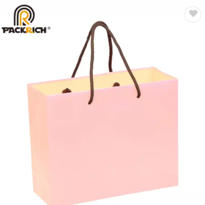 2021 Custom logo Luxury pink Kraft wedding gift Paper Bag with handle / 3