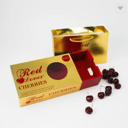 Luxury cherry gift box with handle bag golden luxury gift fruit packaging red drawer gift box / 1