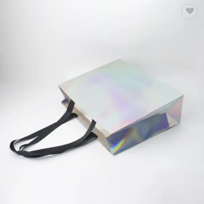 Custom your own logo shiny cardboard paper bag gifts shopping laser color holographic special paper  / 2