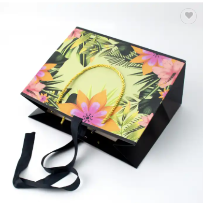 Luxury rio style tropical plant print bow twist rope paper bag fashion clothing high-end gifts color / 2